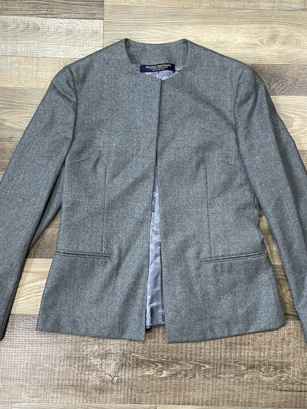 Brooks Brothers Women’s XS Gray Collarless Blazer Jacket Wool Blend Open Front